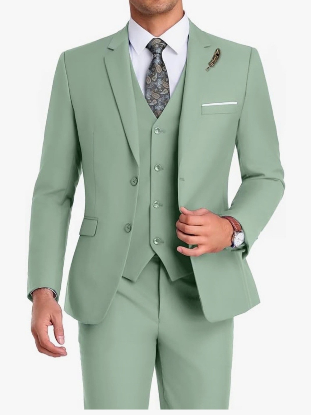 Men's Mint Green Three-Piece Suit - Classic Tailored Fit